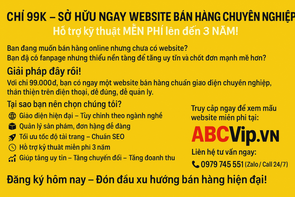 Chỉ 99K – Sở Hữu Website Bán Hàng Chuyên Nghiệp